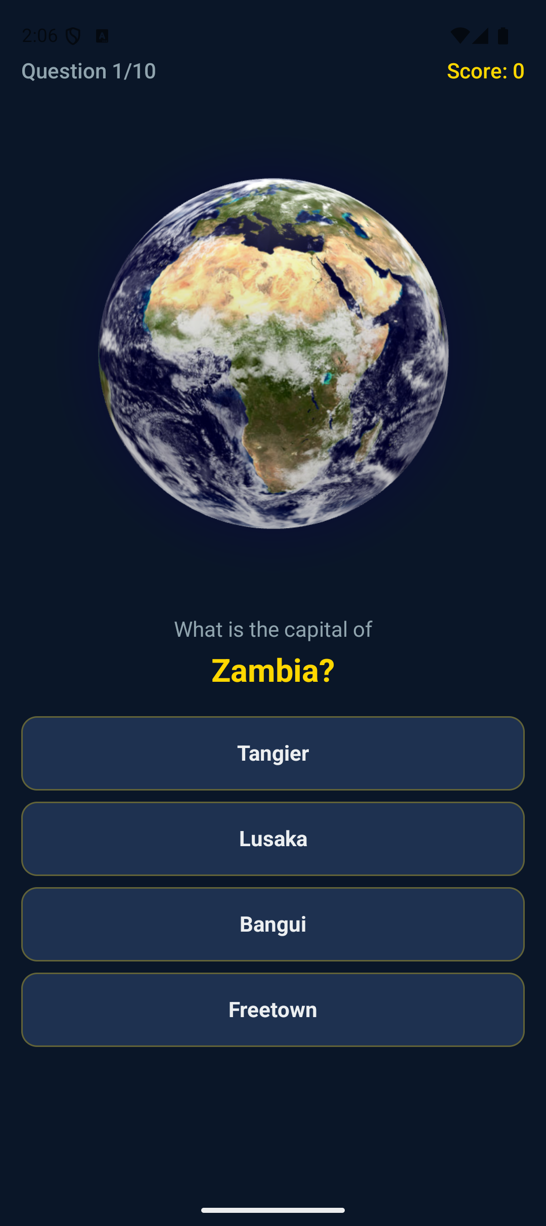 Africa Quiz - 3D globe with quiz question